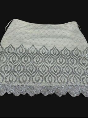 Free People White Mini Skirt iwith Silver Beaded Pattern
